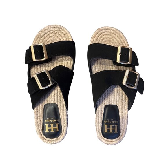 Haute Hippie Shoes - Haute Hippie Nikki Sandals Black Suede Espadrille Slide Buckle Straps Women 10M